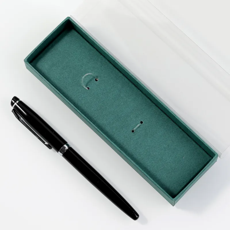 Toptan plastik üst yeşil karton kalem kutusu slayt dışarı boş hediye kutusu için dolma kalem çekmeceli ambalaj kutusu için kalem