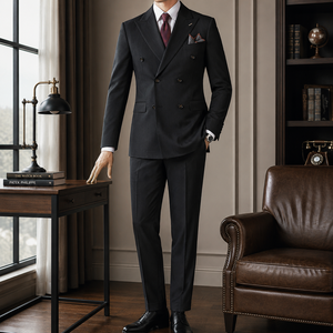 Completo da Uomo <span class=keywords><strong>Blu</strong></span> Navy <span class=keywords><strong>Doppiopetto</strong></span> a Righe Sottili 3 Pezzi: Blazer, Gilet e Pantaloni - Ideale per Matrimoni, Cerimonie, Gala, Business, Feste e Eventi Formali - Vendita all'Ingrosso - Product Image 3