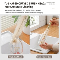 Brosse de nettoyage à long manche en bois pour tasses, avec conception sans angle mort, pour bouteilles et tasses de cuisine, outil magique portable avec poils en nylon