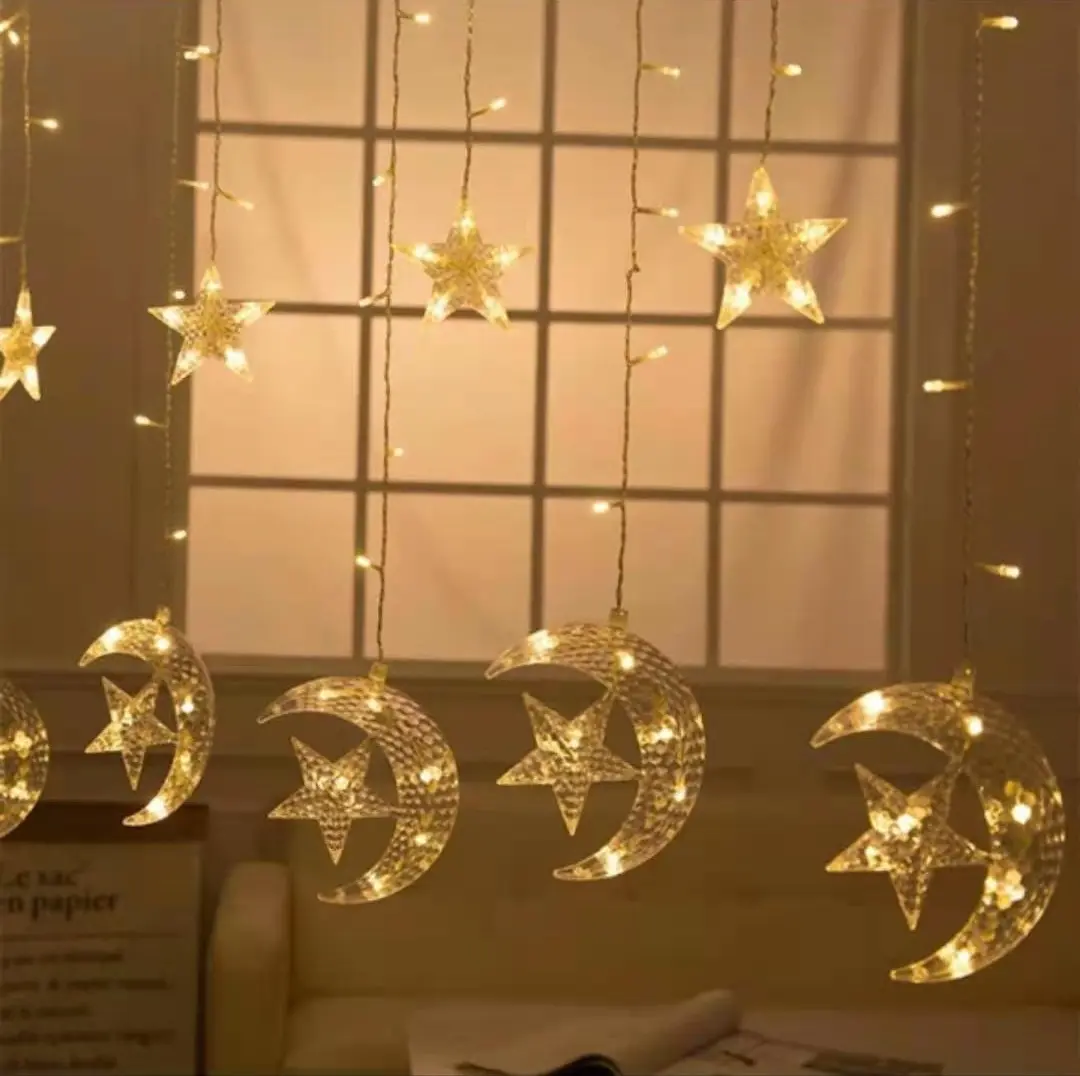 Star moon curtain string light Christmas Led Crescent fairy rope Light party event Creative Moon Star Light lamp