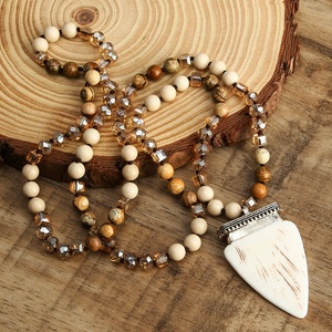 Nueva Joyería Étnica Retro Bohemia <span class=keywords><strong>de</strong></span> Moda, Collar <span class=keywords><strong>de</strong></span> Nudos <span class=keywords><strong>de</strong></span> Vidrio con Piedra Natural <span class=keywords><strong>de</strong></span> 8 mm, Collar con Colgante <span class=keywords><strong>de</strong></span> Resina <span class=keywords><strong>de</strong></span> <span class=keywords><strong>Dientes</strong></span> Marrón Claro - Product Image 5