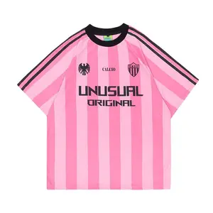 2024新しいレトロな縦縞のTシャツメンズ特大Tシャツユニセックスクラブアメリカサッカージャージチームプレーヤーサッカーシャツ