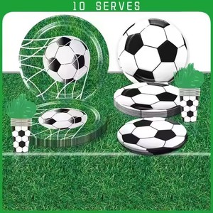 Ensemble de vaisselle classique pour fête de football, pour 10 personnes, avec assiettes, gobelets, serviettes et nappe, pour décorations d'anniversaire et d'événements sportifs - Product Image 1