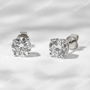 ต่างหูเพชรทรงกลมเจียระไนแบบบริลเลียนท์ 0.5 กะรัต 4.2 มม. สี D เพชรเลี้ยงในห้องปฏิบัติการ ตัวเรือนทอง 14K สำหรับทุกเพศ สไตล์หรูหรา - Product Image 2