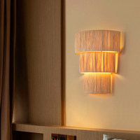 Lampe murale en paille tressée style Wabi-sabi pour chambre, salon, gîte, chevet, décoration rétro japonaise, design de créateur