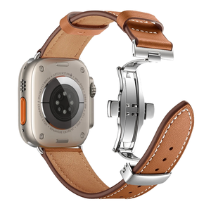 Correa de Reloj de Cuero Genuino de Lujo con Cierre de Mariposa Compatible con Apple Watch Series 8 7 6 5 4 3 2 45mm Correa de Reloj de Cuero con Dije - Product Image 4