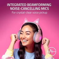 سماعة رأس لاسلكية Razer Kraken Kitty V2 مع إضاءة RGB وغطاء للأذنين بتقنية Chroma RGB، مشغلات صوت 5.2-40 مم، ميكروفونات لإلغاء الضوضاء