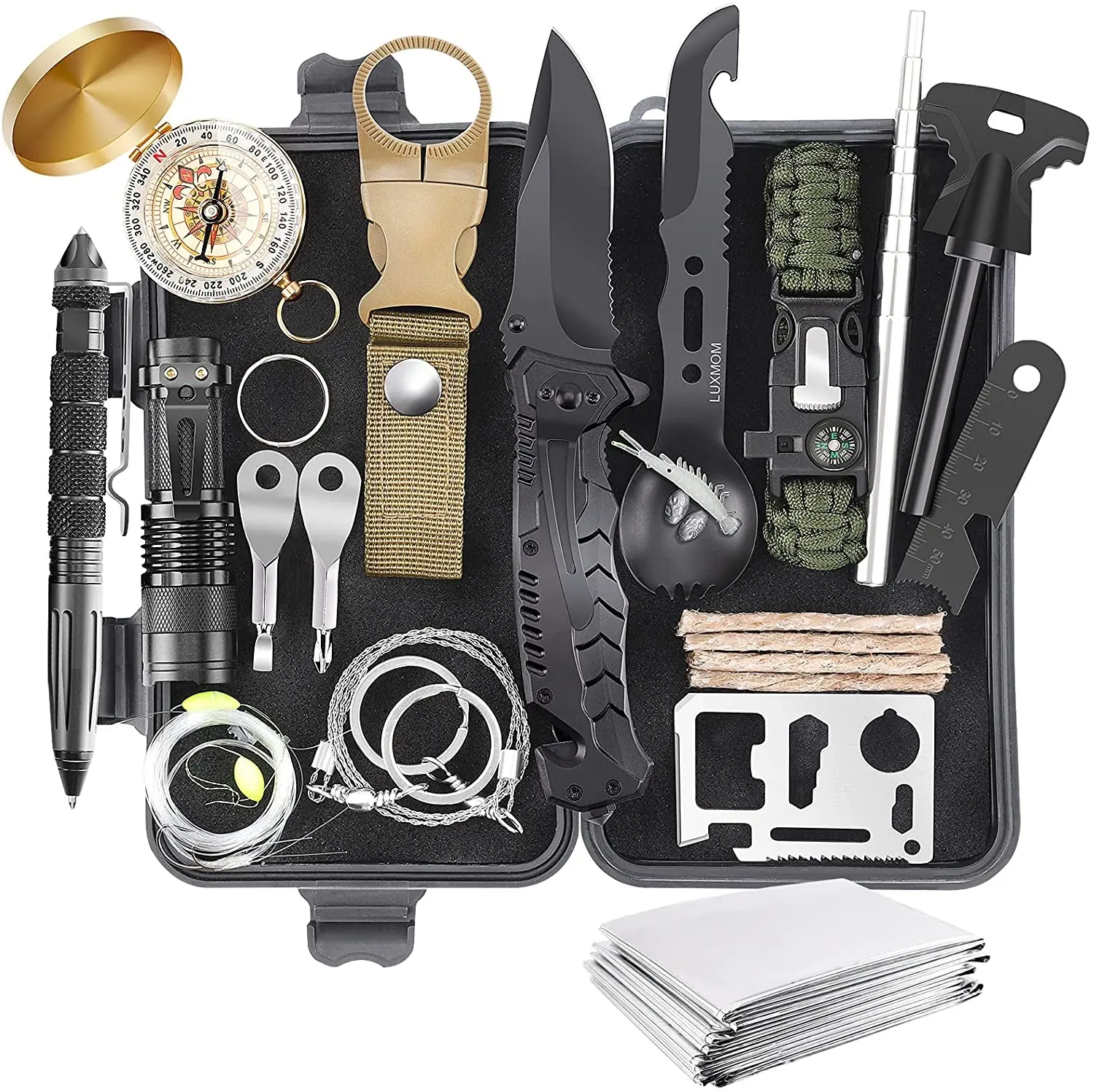 28 in 1 Survival Kit Survival Gear and Equipment Supplies Kits Christmas Stocking Stuffers for Families Outdoors Camping Hiking