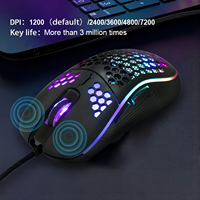Mouse Gaming Umila Ringan Model Sarang Lebah Warna Hitam Optik RGB Berkabel USB Dapat Diprogram Ergonomis DPI Tinggi untuk Kedua Tangan Tersedia