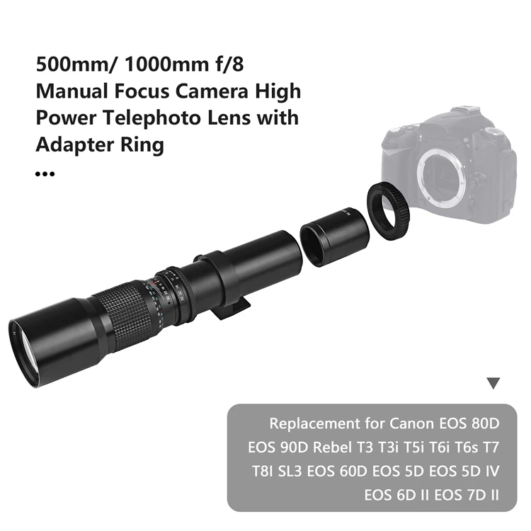 Andoer 500mm/ 1000mm f/8 High Power Camera Telephoto Lens Manual Focus with 2X Converter Lens Cover Lens for Nikon