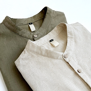 Polo estiva ecologica in cotone canapa a manica corta <span class=keywords><strong>senza</strong></span> <span class=keywords><strong>colletto</strong></span> - Product Image 5