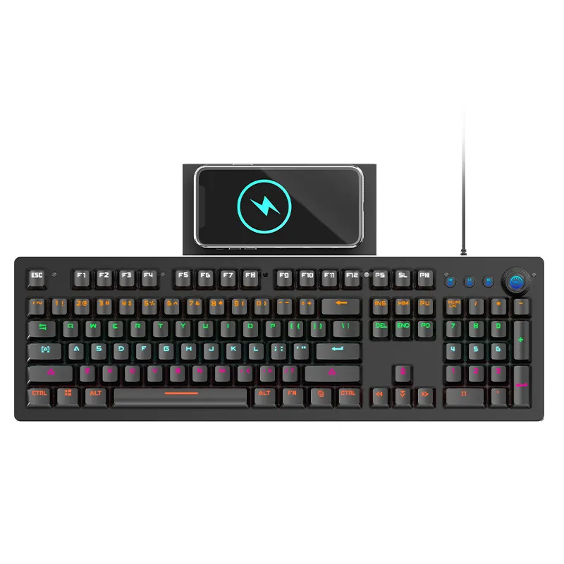 PC Game Player Backlit WIred Computer Mechanical Keyboard with Mobile phone wireless charging