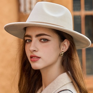 Mũ Fedora nhiều màu sắc, vành rộng, kiểu cổ điển, chất liệu giả len, hàng mới năm <span class=keywords><strong>2025</strong></span>, bán buôn, dành cho nữ, mũ có phần đỉnh hình trái tim tùy chỉnh - Product Image 1