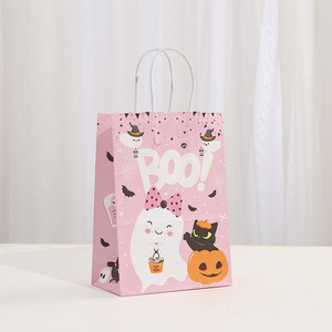 Sacs cadeaux en papier kraft blanc imprimés avec de jolis petits fantômes, série Halloween, en stock, impression couleur, pour bonbons, biscuits, personnalisables - Product Image 4