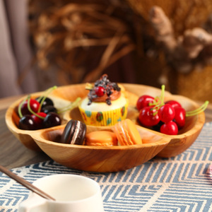 Assiette à dessert en bambou faite à la main, plateau à fruits rond avec diviseur, style naturel, vaisselle de table pour la maison, utilisation pour les fêtes - Product Image 3