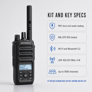 <span class=keywords><strong>Radio</strong></span> numérique <span class=keywords><strong>portable</strong></span> Motorola R5 LKP DMR UHF VHF WIFI AES-256, IP67, IMPRES, talkie-walkie longue portée 10 km - Product Image 1