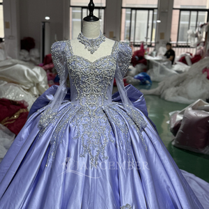 Robe de Quinceañera violette pour 15 ans, en satin avec fleurs, Vestidos de 15 Anos, robe de soirée perlée et en dentelle Xs201 - Product Image 5