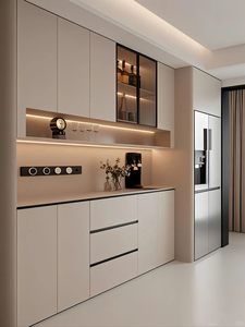 Mobile Bar Moderno in Legno Massello con Frigorifero Integrato, Credenza in Acciaio Inox, Arredamento per Soggiorno - Product Image 5