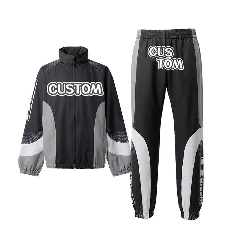 Naylon eşofman rüzgarlık ceket pantolon polyester giyim eşofman spor özel erkekler için koşu kıyafetleri eşofman