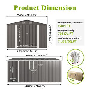 Abri de jardin en <span class=keywords><strong>métal</strong></span> de 10 x 14 pieds, livraison gratuite aux États-Unis, avec une petite porte latérale et des portes à charnières avant pour les cours - Product Image 3