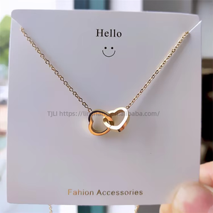 18K Rose Gold Simple Double <b>Ring</b> Heart Clavicle Chain Titanium Stainless Steel <b>Necklace</b> - Product Image 2