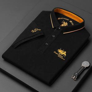 <span class=keywords><strong>Polo</strong></span> da uomo estiva nuova collezione tinta unita ricamata - Top casual alla moda a maniche corte per giovani e uomini di mezza età - Product Image 3