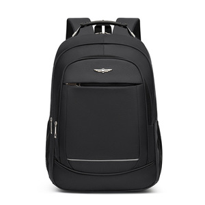 Laptop <b>Backpack</b> Black Water Resistant Business Travel Male Shoulder <b>Straps</b> Solid Color Interior Laptop Compartment - Product Image 1