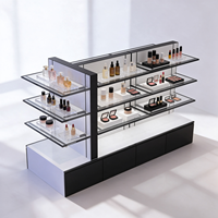 Étagère en verre inclinée double face, présentoir cosmétique pour îlot, support de présentation de maquillage noir et blanc, 5 portes