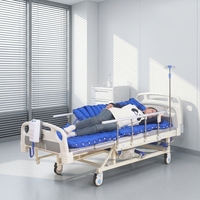 Lit médical manuel à double manivelle avec tête et pied de lit en plastique ABS, barrières latérales semi-pliables et frein de roulettes pour soins aux patients à domicile