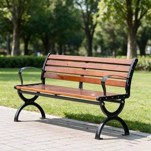 Outdoor Patio <b>Bench</b> Metal Frame Wood Grain Slatted Seat Armrest Park Courtyard Villa <b>Leisure</b> Furniture - Product Image 4