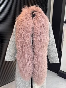 천연 여성 양털 스카프 따뜻한 진짜 양털 숄 겨울 몽골리안 핑크 퍼 숄 - Product Image 3