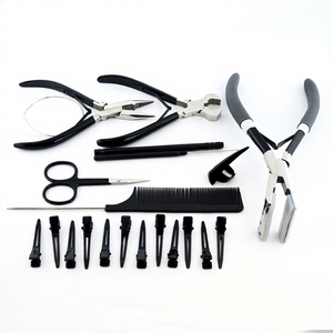 Kit d'outils professionnel en acier inoxydable pour extensions de cheveux naturels, pince à micro-anneaux, pour cheveux courts, 12 pièces, outils de coiffure pour le sectionnement - Product Image 1