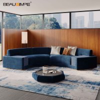 Ensemble de canapés modulaires incurvés de luxe moderne Parsifal Villa avec revêtement en cuir véritable et pieds en acier inoxydable pour salon