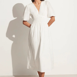 Robes longues maxi en lin 100% rétro, col cœur, manches bouffantes vintage personnalisées, qualité supérieure, décontractées, OEM - Product Image 1