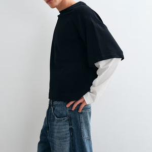 Manufacturer designs stylish casual <b>black</b> double-layer <b>long</b>-sleeved <b>top</b> custom soft cotton <b>long</b>-sleeved T-shirt - Product Image 2