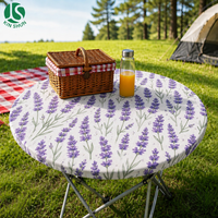 Nappe ronde ajustée imperméable en PEVA à motif lavande avec rebord élastique et dos en flanelle, idéale pour le camping, les pique-niques et le jardin, facile à nettoyer et réutilisable