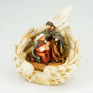 Jiayi Resin Guardian Angel with Mother Mary and Baby Jesus Nativity Statue