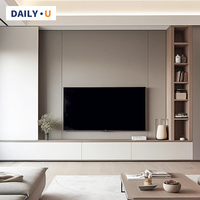Lemari TV Panel Kayu Modern Ramah Lingkungan untuk Perabot Ruang Tamu dengan Pengatur Kabel Tersembunyi dan Konsol Media