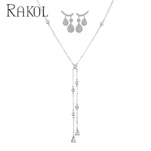 RAKOL SP3329 2022 Hot Sale Fashionable 925 Silver Earrings Necklace Set Cluster Water Drop Earrings Pendant Necklace Set