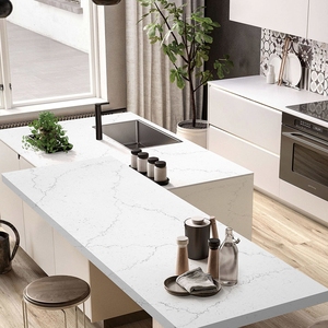 Carrara Tấm Thạch Anh Nhân Tạo Giả Đá Cẩm Thạch Màu Trắng Tấm Đá Nhân Tạo Cho Mặt Bàn Nhà Bếp Bán Buôn Giả 20Mm 30Mm - Product Image 4