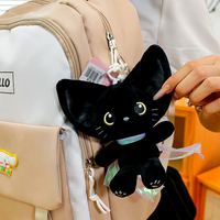 Porte-clés en peluche chat à grandes oreilles mignon, pendentif en peluche chat noir et blanc, breloque élégante pour sac à dos, vente en gros et personnalisation disponibles