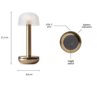 Lampe de table tactile sans fil rechargeable à LED, abat-jour blanc, finition laiton, éclairage d'ambiance portable à intensité variable pour restaurant