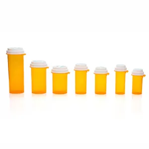 Down Turn Thumb Tab Vials Amber Plastic Prescription Rx Medicine Pill Bottle Reversible Vial Thumb Click Vial