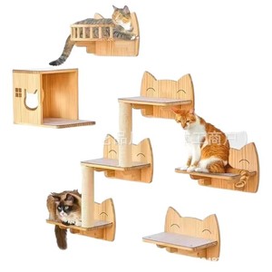 Moderno y minimalista rascador de madera para gatos, poste rascador de madera para montar en la pared, cama de madera maciza para gatos. - Product Image 1