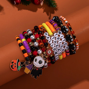 Halloween <b>Bracelet</b> Set Cartoon Pumpkin Ghost Elastic <b>Rope</b> Party Jewelry Beaded <b>Bracelets</b> Yiwu Origin - Product Image 1