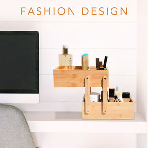 กล่องจัดระเบียบเครื่องสำอางแบบตั้งโต๊ะทำจากไม้ไผ่พับได้พร้อมกล่องจัดระเบียบ2ชั้นความจุสูงสำหรับห้องนั่งเล่น - Product Image 5