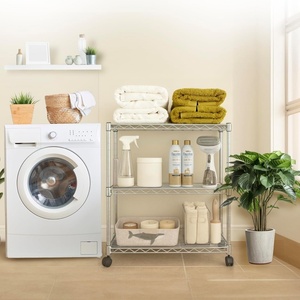 Étagère de rangement multifonctionnelle à 3 niveaux en métal chromé sur roulettes pour salle de bain, à monter soi-même - Product Image 1