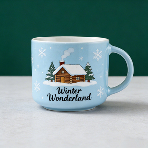 Ensemble de tasses en céramique de Noël - Tasses à café sur le thème du pays <span class=keywords><strong>des</strong></span> <span class=keywords><strong>merveilles</strong></span> hivernales avec <span class=keywords><strong>des</strong></span> motifs de cabane enneigée, de rennes, de cheminée et de flocons de neige - Product Image 2