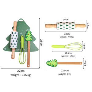 Coffret <span class=keywords><strong>cadeau</strong></span> de cuisson de Noël à faible quantité minimale de commande Mini rouleau à pâtisserie en silicone sans BPA emporte-pièce pinces alimentaires fouet et spatule pour enfants - Product Image 4