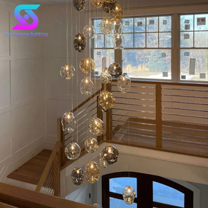 Lampada a sfera di vetro <span class=keywords><strong>lampadario</strong></span> vetro Led decorativo Villa commerciale scala Hotel personalizzato lungo moderno di lusso 80 grande E14 ciondolo libero - Product Image 1